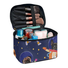 Rejse makeup etui med rumhundemønster 21,5 x 16,5 x 14,5 cm
