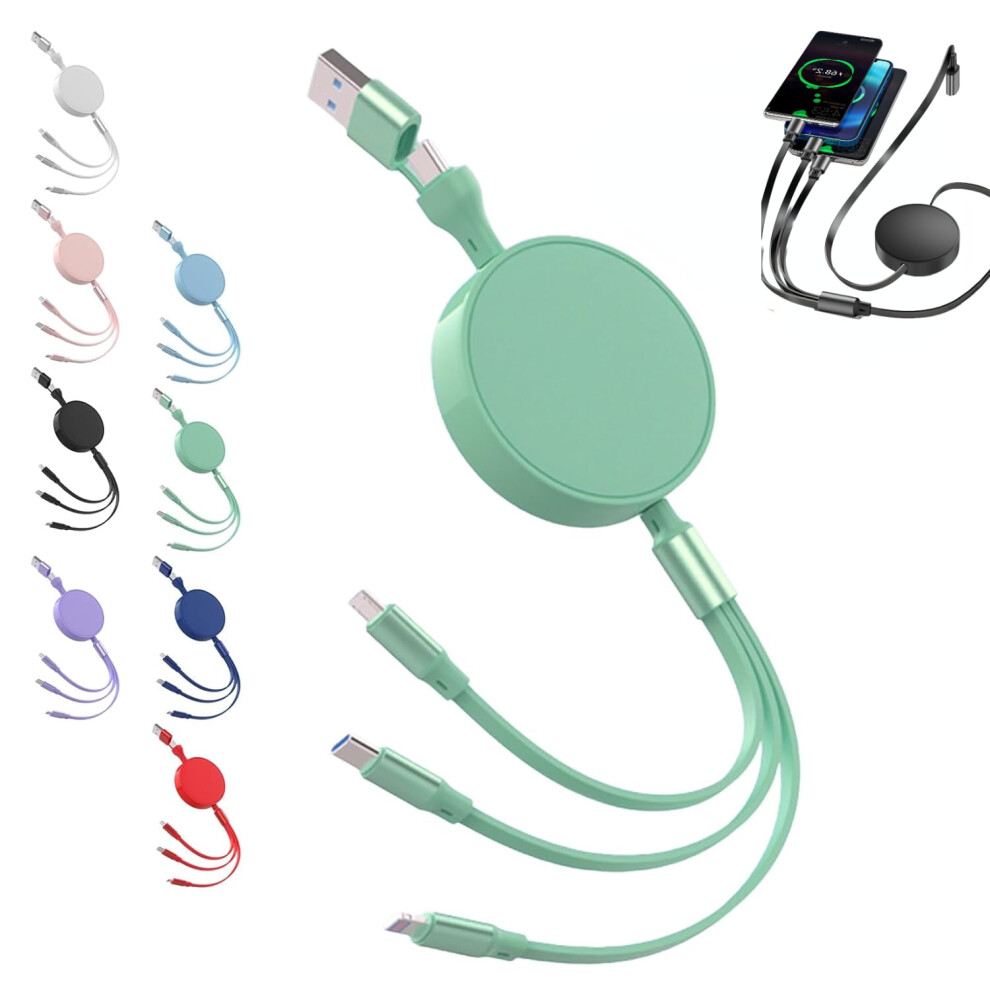 6-In-1 Retractable Charging Cable With Fast Charge Adapter (Green) Â Compatible With Iphone, Android, Usb-C Devices Green 9085618931756