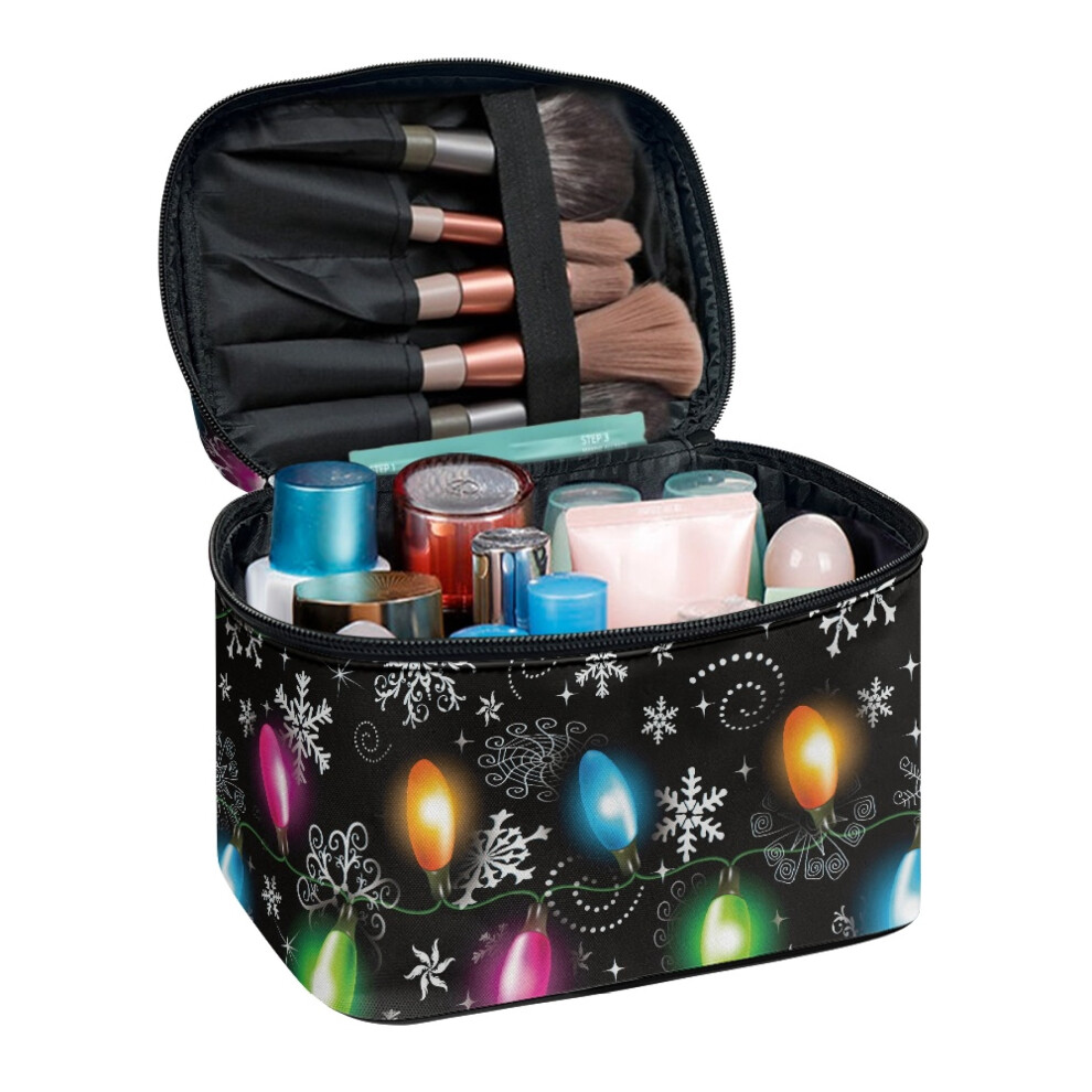 Space-Efficient Travel Cosmetic Bag, 8.86x6.5x5.9", Hanging Organizer with Brush Holder, Compatible with Christmas Lights