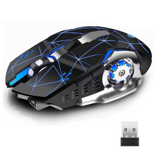 Rechargeable Wireless Gaming Mouse, LED Optical Silent Wireless Computer Mouse with 4 LED Light, 3 Adjustable DPI 2