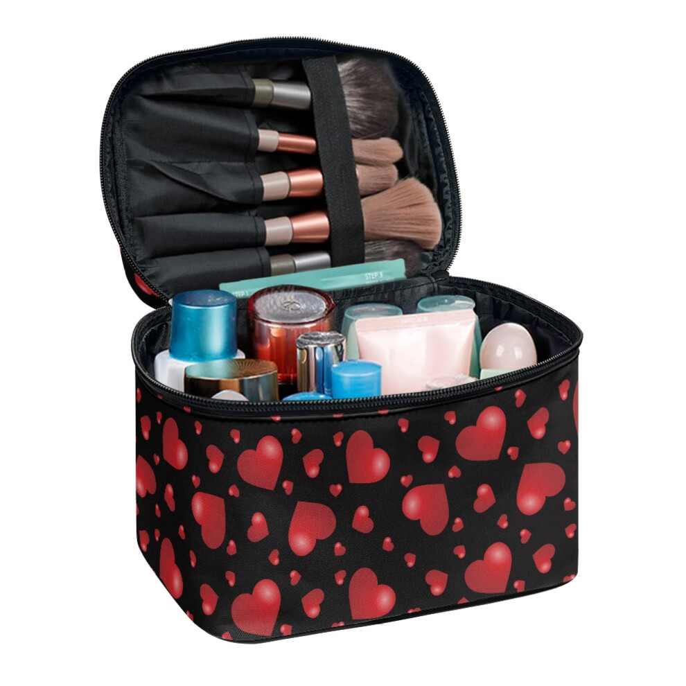 Heart Print Case Handheld Travel Makeup Organizer Case with Brush Slots Makeup Case Organizer (8.86"x6.5"x5.9")