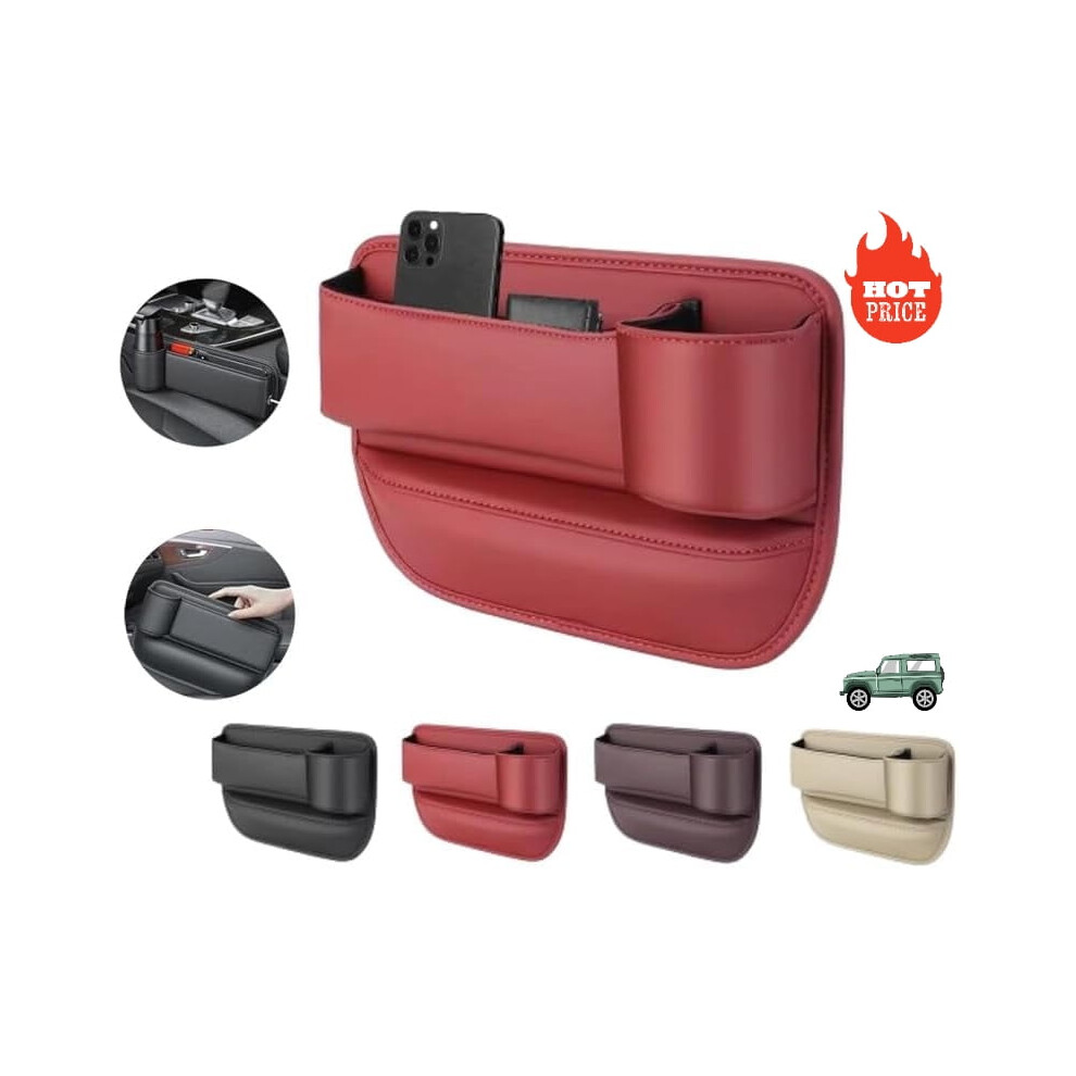 Leather Cup Holder Gap Bag With Storage Box For Phones, Glasses, Keys, Cards Â Compatible With Most Cars Red 9085618932234