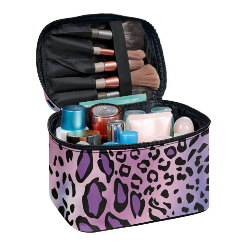 Leopardprint makeupbørstetaske med stor kapacitet