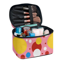 Cosmetische toilettas van polyester met rond stippenpatroon, dubbel