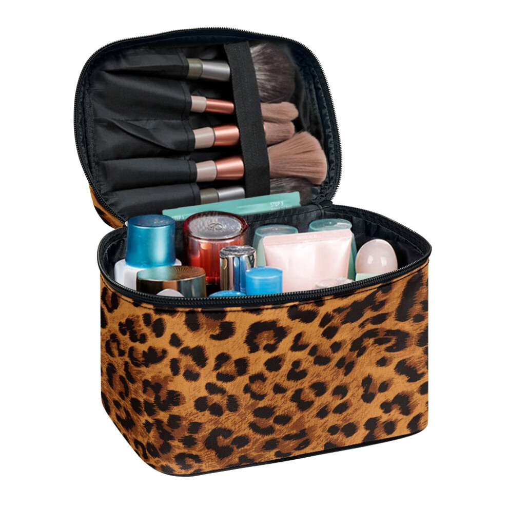 Durable Hand-Held Makeup Skincare Organizer Travel Cosmetic Organizer Bag Leopard Print Large Capacity