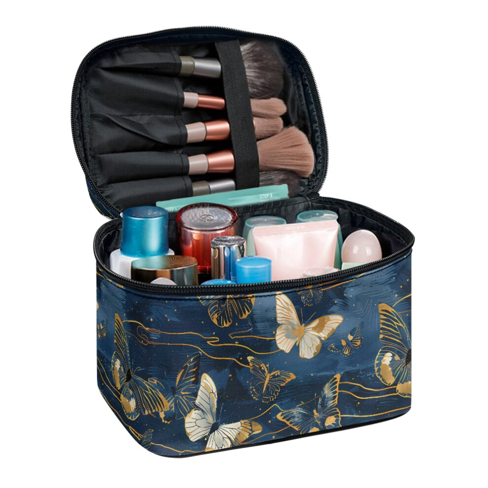 Butterflie Women Travel Makeup Bag Organizer with Brush Slots Polyester with Slip-in Pockets Lightweight