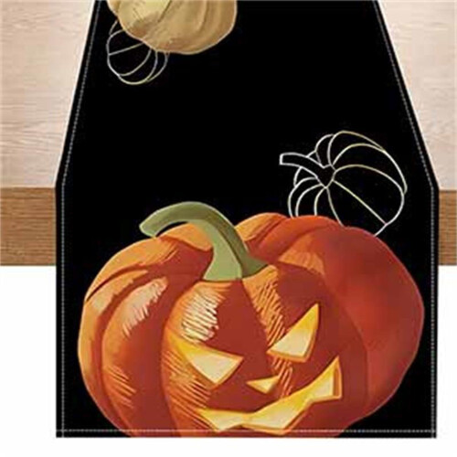 Halloween linen pumpkin table runner 13 x 72 inch