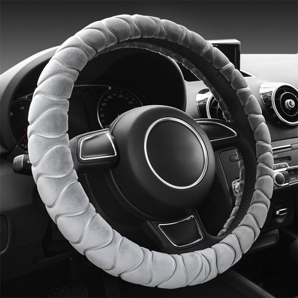 Fluffy Plush Steering Wheel Cover For Winter, Universal 14-15", Soft & Non-Slip, Â Compatible With Most Cars Gray 9085618935297