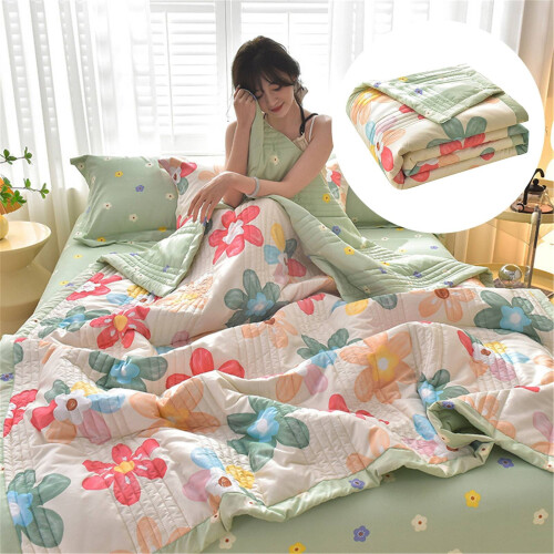 Sommer-Steppdecke – Weiche, waschbare Baumwolldecke, Karomuster, 150 x 200 cm, leichte Steppdecke für Sofa oder Bett 1