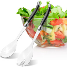 Salad Servers Set - 10" Spoon and Fork Utensils for Serving Salad Stainless Steel - Set of 2 Salad Spoon and Salad Fork Kitchen Salad Tongs (Black)