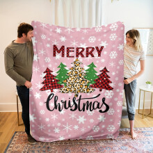 Festive Christmas Tree and Snowflake Pink Throw Blanket - Soft, Warm, and Durable for All Seasons