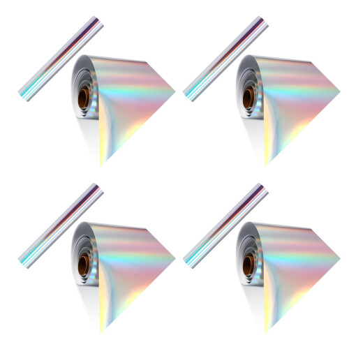 4Rouleaux Vinyle Permanent Adhésif Argent Effet Holographique Durable 2