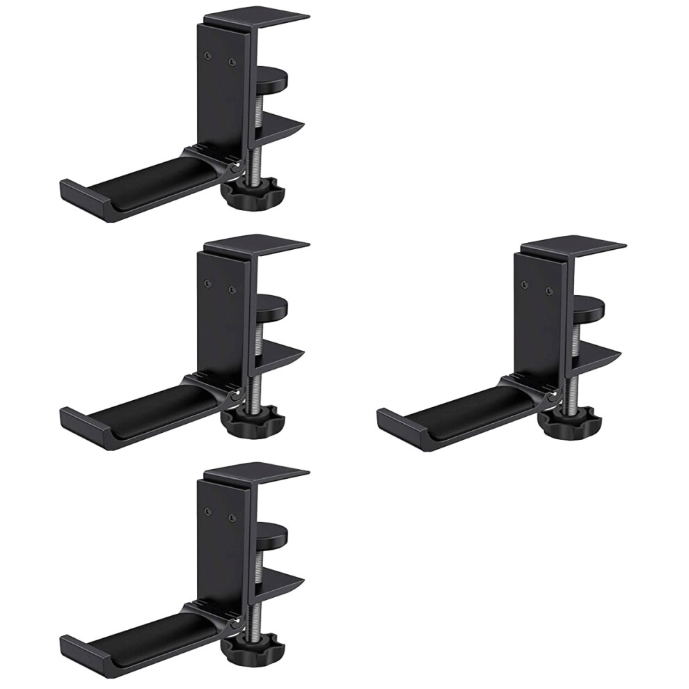 4Pcs Adjustable Headphone Stand Aluminum Alloy Under Desk Holder Black 3713322519286