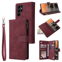 Samsung Galaxy S22 Ultra Wallet Case with Zipper, PU Leather Magnetic Flip, Kickstand & Wrist Strap – Compatible with S22 Ultra