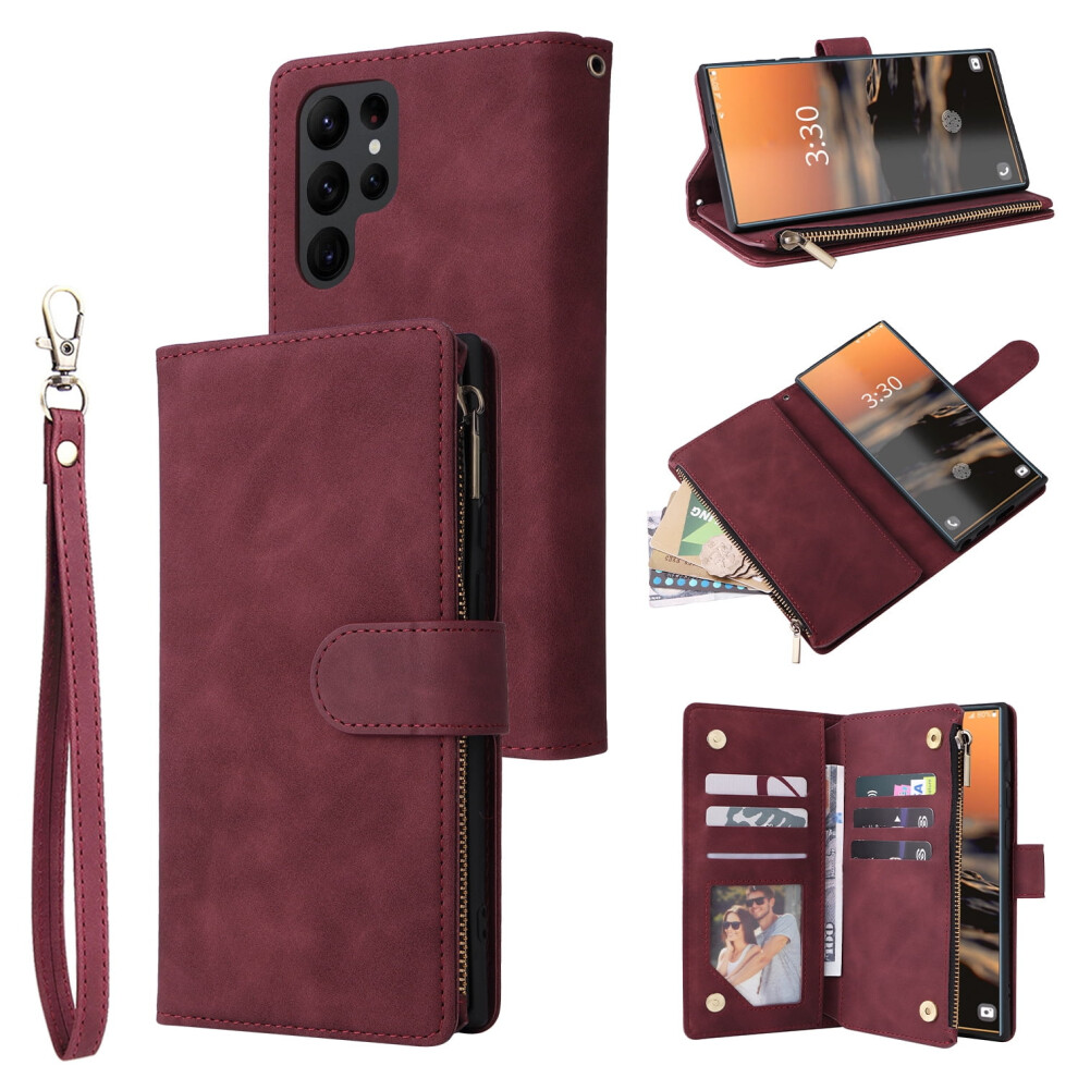 Samsung Galaxy S22 Ultra Wallet Case With Zipper, Pu Leather Magnetic Flip, Kickstand & Wrist Strap Â Compatible With S22 Ultra 9401284752585