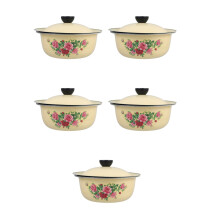 5Pcs Vintage Enamel Mixing Bowls with Lids Multi Color Kitchen