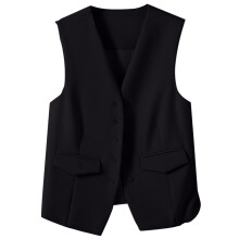Womens Suit Vest Dressy 5 Button Down V-Neck Waistcoat Vest Economy Suit Business Blazer Jackets with Pockets (Black,L)