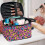 Heart-shaped leopard print makeup bag with brush slots and 5