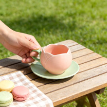 Ceramic Pink Tulip Coffee Mug with Handle, 10oz/300ml Tulip Shape Coffee Cup with Saucer for Tea Milk for Home Office