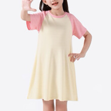 Girls Breathable Summer Dress Raglan Short Sleeve Round Neck Knee-Length Casual Homewear