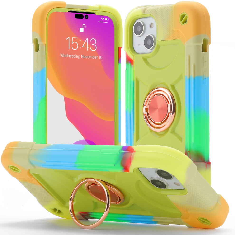 Tech Circle Case For Compatible With Iphone 14 Plus - Shockproof Kickstand Case With Phone Ring Holder, Colorful Yellow 9401284752998