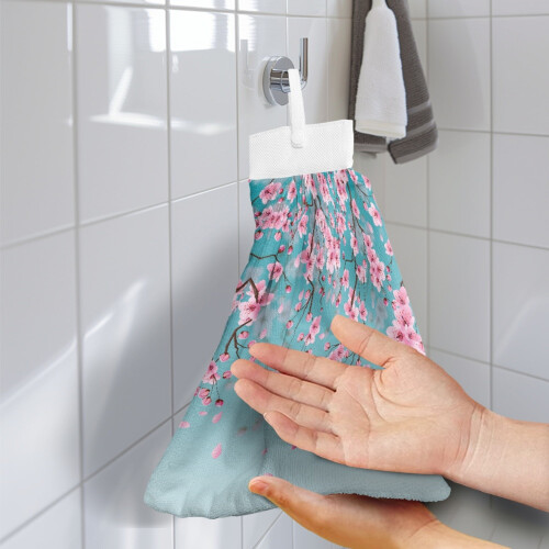 Cherry Blossom Kitchen Hanging Towels Set 2 Pack – Absorbent, Quick-Dry, with Snap Button, Compatible with Standard Hooks 1