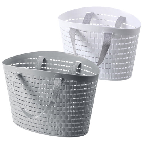 Hollow-Out Plastic Storage Basket, Assorted, Easy-Handle, Bathroom Laundry Bedroom Organizer, 2Pcs