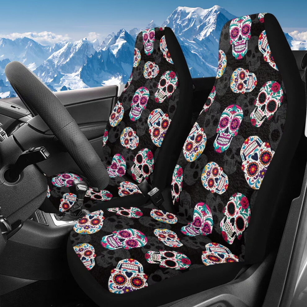 Plush Sugar Skull Car Seat Covers Front Set 2 Pc Coral 9085618939035