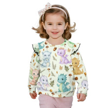 Cartoon Dragon Kids Crewneck Pullover Sweatshirts for Girls Ruffle Shoulder Sweaters Shirts Long Sleeve T-Shirts Graphic Print Blouse Hoodies