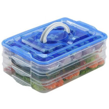3-Layer Stackable Refrigerator Organizer Bin, BPA-Free Plastic Food Storage Containers with Lid, Compatible with Standard Fridges (Blue)