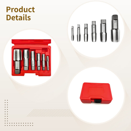 6-Piece NPT Pipe Thread Repair Kit with Extractor Tools, 6 Sizes, Steel, Compact Case 2