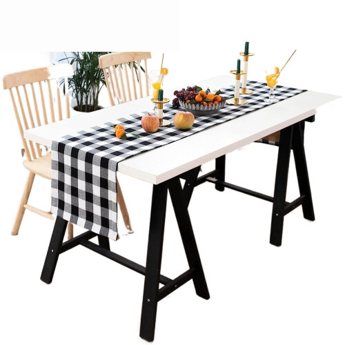 Plaid Check Table Runner Reversible Cotton Burlap 18x90 Inch 2