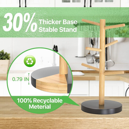 Bamboo Mug Holder - Black Coffee Mug Tree Stand for Countertop - Organizer 1
