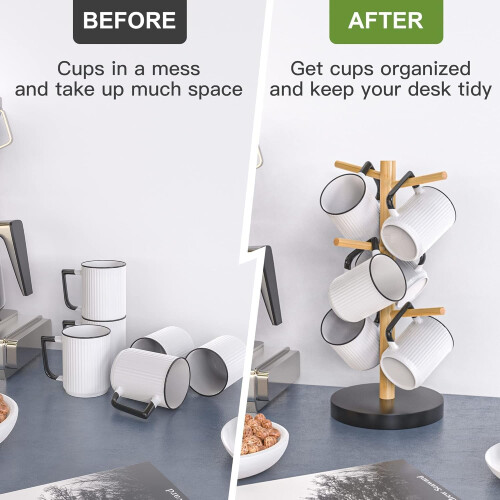 Bamboo Mug Holder - Black Coffee Mug Tree Stand for Countertop - Organizer 2