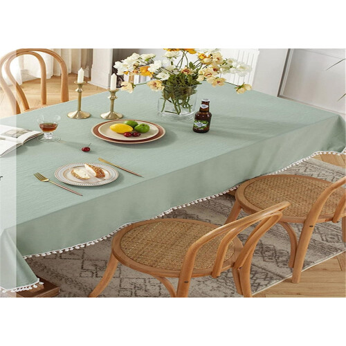Rectangle Tablecloth with Pompom Tassel Washable Fabric 1
