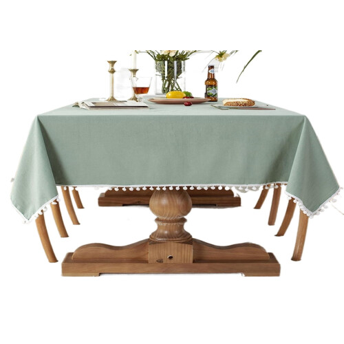 Rectangle Tablecloth with Pompom Tassel Washable Fabric 2