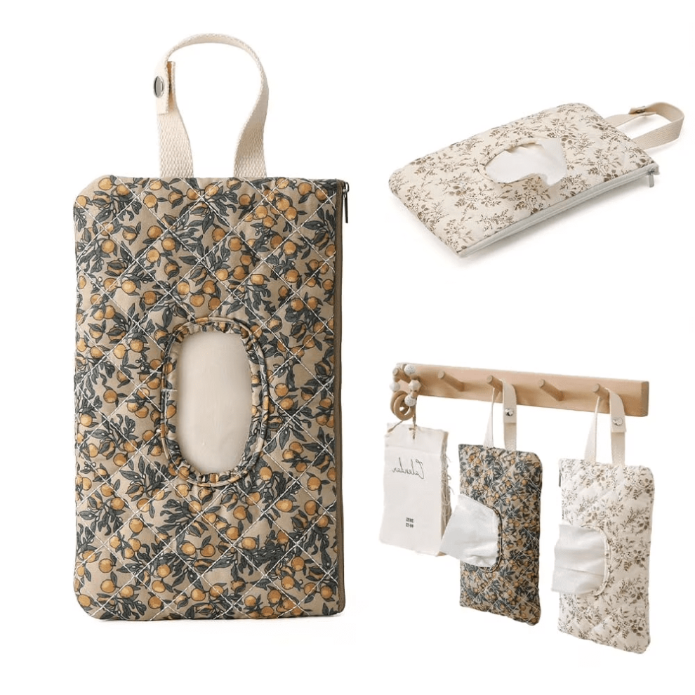 Floral Quilted Baby Wipe Holder & Diaper Caddy Pouch – Portable Travel Organizer for Strollers, Diaper Bags | Compact Reusable Wipes Case