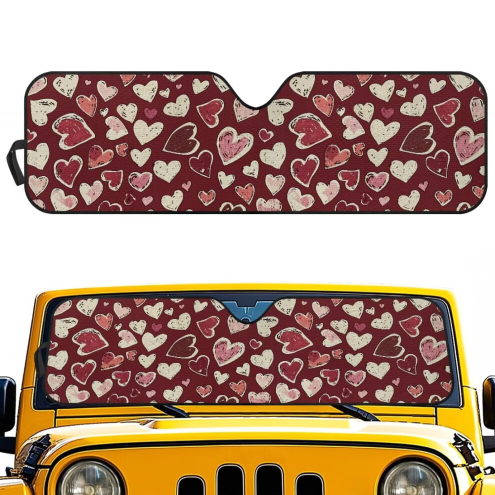 Hearts Windshield Sun Shade For Jeep Rubicon/Sahara/Tj/Jk/Jku 2&4 Door Â Uv & Heat Block, Compatible With Jeep Red 9193271992349