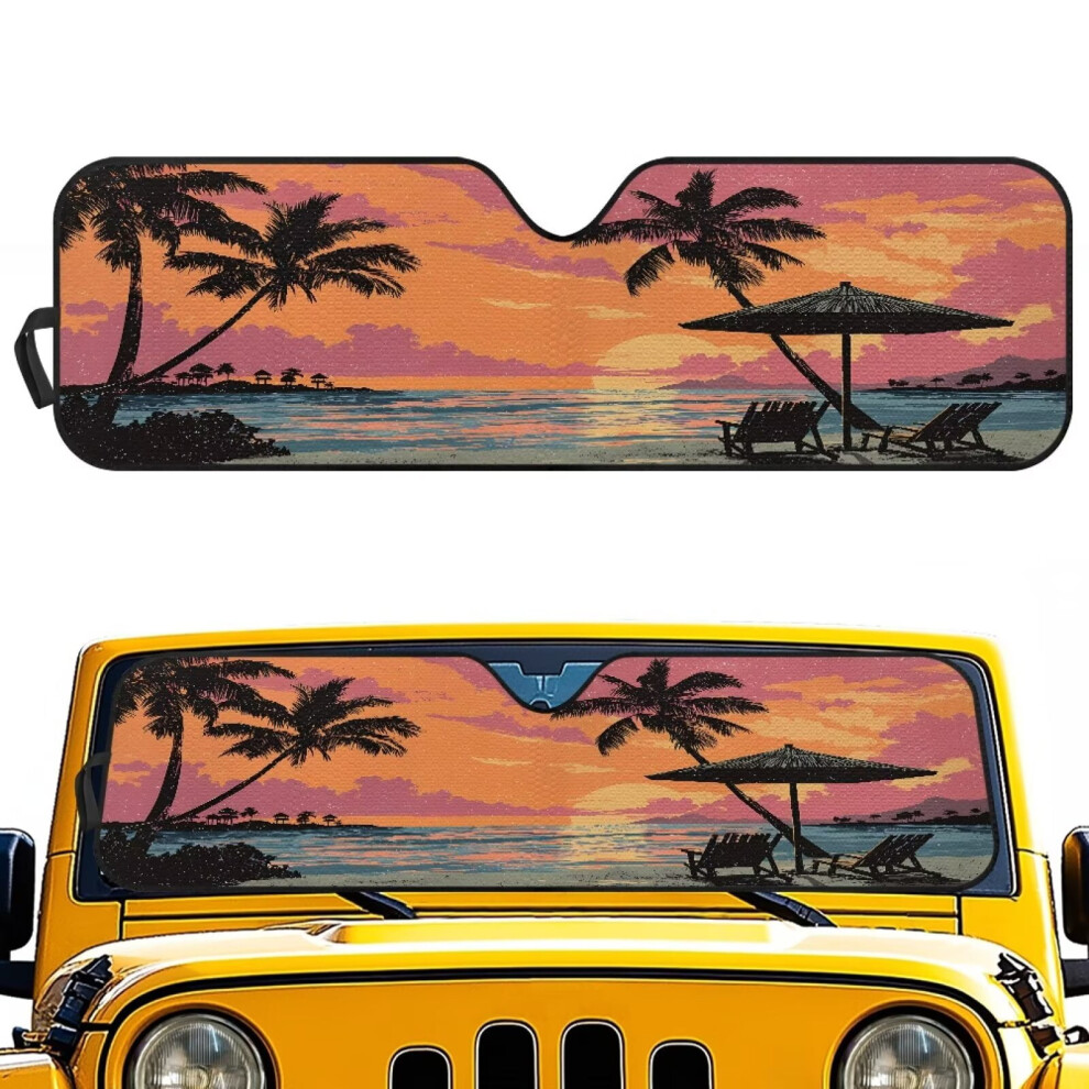 Hawaiian Palm Tree Foldable Windshield Sunshade For Jeep 9085618941595