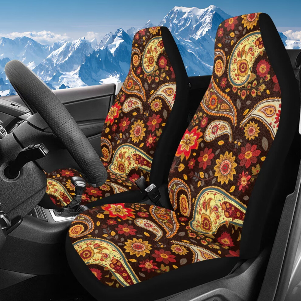 Front Car Seat Covers (2Pcs), Soft Fleece, Ethnic Floral Design, Universal Fit For Sedan/Suv/Pickup/Van, Compatible With All Models Coral 9193271994442
