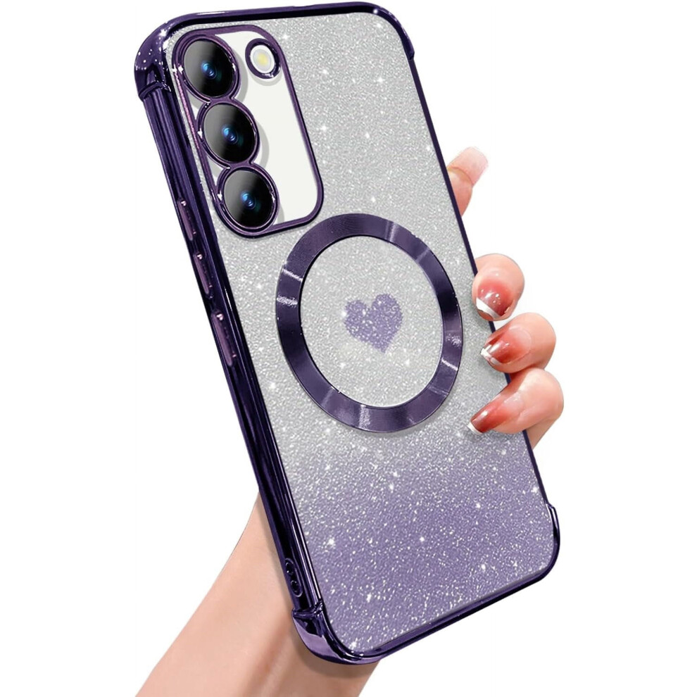 Magnetic Galaxy S23 Plus Case For Women Â Soft Luxury Bling Gradient Glitter Heart Cover, Magsafe Compatible, Clear Shockproof, 6.6Â, Purple 9193271245452