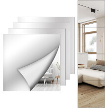 4 Pack Wall Mirror, 7.88 x 7.88 Inch Acrylic Mirror Tiles, Shatterproof Flexible Plastic Mirror Sheets for Bedroom Home Gym Door