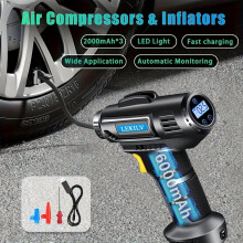 Portable 12V Car Tire Inflator w/ Digital Display, 101-150PSI, 120W, 2000mAh3 Battery, LED Light, Nozzle Adapter | Compatible with Cars,