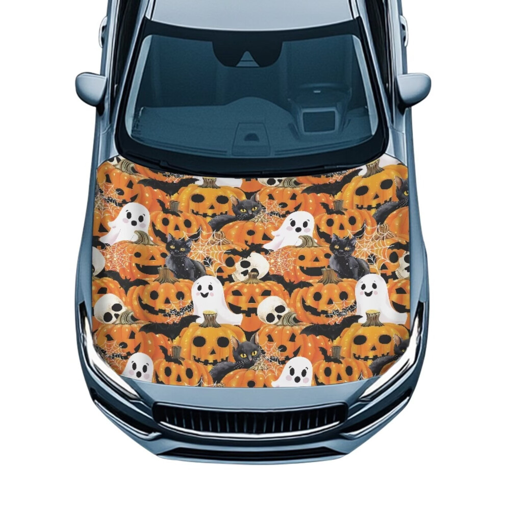 Car Hood Cover Washable Pumpkin Ghost Hood Wrap Blanket Heat-Resistant Car Bonnet Cover Protection For Most Automotive Sedans Trucks Pickup Suvs 9193271992929