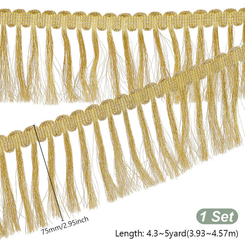 Gold Polyester Fringe Trim 4.3 Yards 2.95 Inch Wide 1