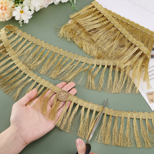 Gold Polyester Fringe Trim 4.3 Yards 2.95 Inch Wide 2