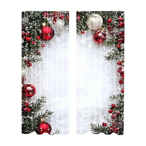 Christmas Ball Curtains 2 Pack Red Snowflake Pine Design 1