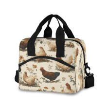 Sac à lunch isotherme bandoulière 10 L avec bandoulière ajustable, motif poulets variés, idéal pour le travail, le bureau et les pique-niques.