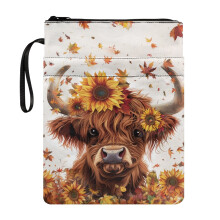 Cows and Maple Leaves Polyester Fabric Paperback Book Cover for Friend Retro for Hardcover Notebook Bible Journal Zipper