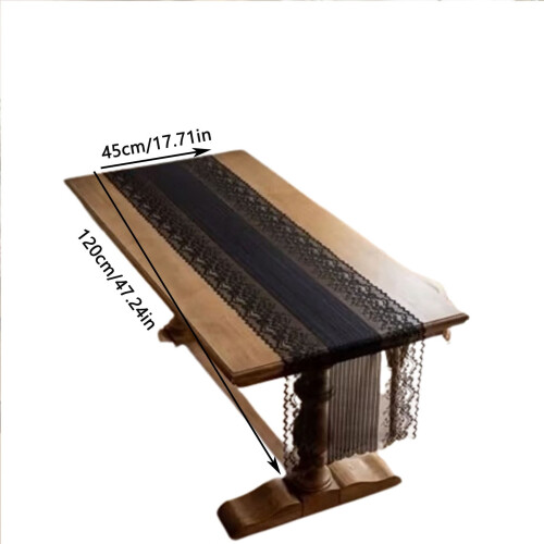 French Lace Table Runner Black Polyester 82 inch 2